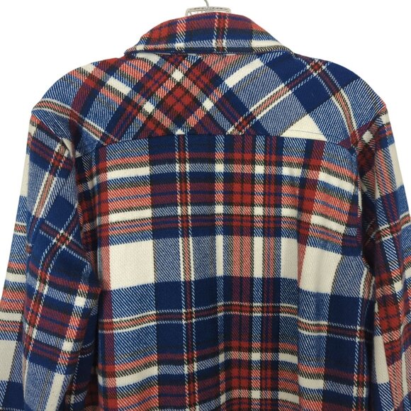 Eco Threads Plaid Flannel Women's Shirt Size L Blue Red White Snap Front soft - Picture 5 of 16